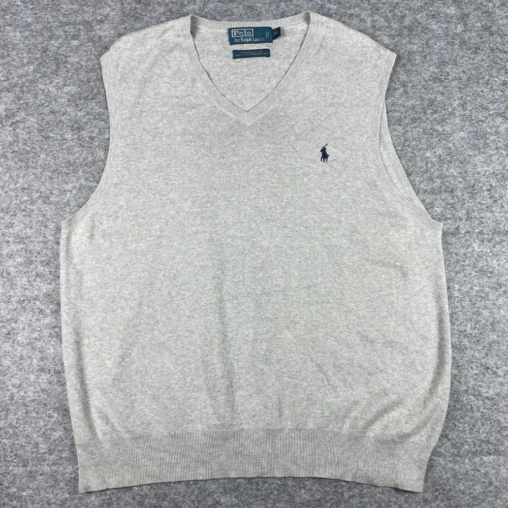 Polo Ralph Lauren Sweater Vest Mens XL Gray Pima Cotton V-Neck Pony Classic 90s